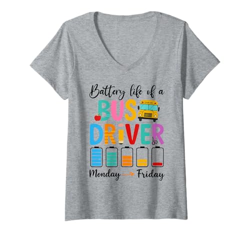 Damen Battery Life of a Bus Driver T-Shirt mit V-Ausschnitt von Battery Life of a Bus Driver Shirt