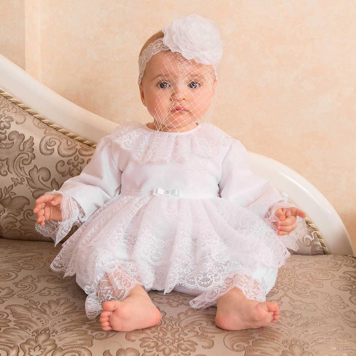 Spitze Baby Mädchen Tauf Outfit Neugeborenes Coming Home Kleid von BattesimoLove