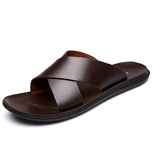 Battle Men Modischer X-Band-Hausschuh für Herren, einfarbig, echtes Leder, offene Zehenpartie, lässig, rutschfest, Strandsandale, Braun, 39.5 EU Battle Men Modischer X-Band-Hausschuh für Herren, einfarbig, echtes Leder, offene Zehenpartie, lässig, rutschfest, Strandsandale, Braun, 39.5 EU von Battle Men