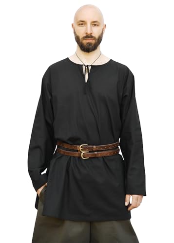 Battle-Merchant Einfache Tunika Gunther, Langarm, Schwarz Mittelalter Hemd LARP Re-Enactment Größe XL von Battle-Merchant