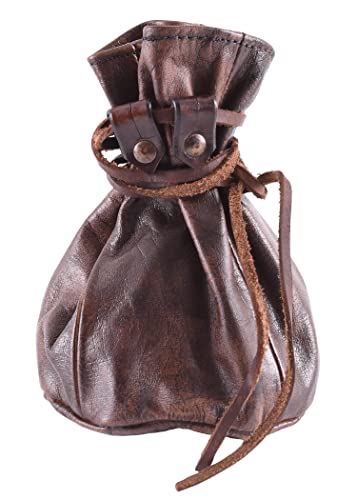 Battle-Merchant - Großer Mittelalter Lederbeutel - Geldkatze aus Rindsleder - Unisex - Braun - für Wikinger und LARP von Battle-Merchant