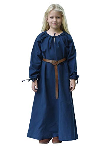 Battle-Merchant Kinder Mittelalter Kleid Ana für Mädchen Langarm bodenlang | Baumwolle Gewandung blau, Gr. 110 von Battle-Merchant