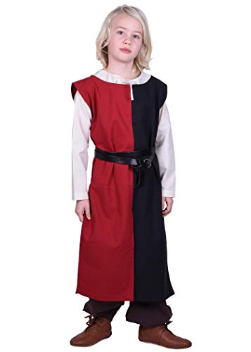 Battle-Merchant Kinder Waffenrock Lucas - Wappenrock Mittelalter Ritter LARP Kostüm (Schwarz/Rot/110) von Battle-Merchant