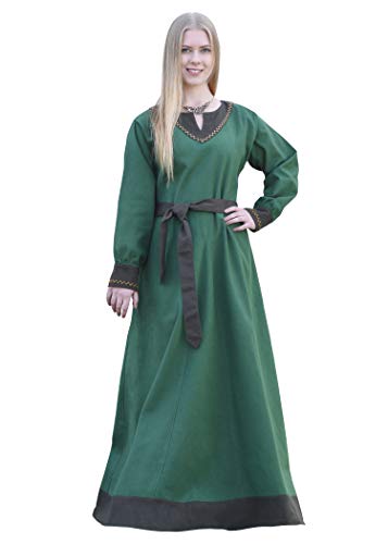 Battle-Merchant Langarm Mittelalter Kleid Jona mit Gürtel für Damen aus Baumwolle | LARP Wikingerkleid als Verkleidung und Kostüm (Grün, S) von Battle-Merchant