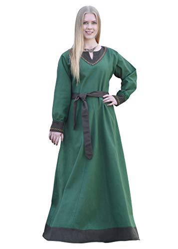 Battle-Merchant Langarm Mittelalter Kleid Jona mit Gürtel für Damen aus Baumwolle | LARP Wikingerkleid als Verkleidung und Kostüm (Grün, XXL) von Battle-Merchant
