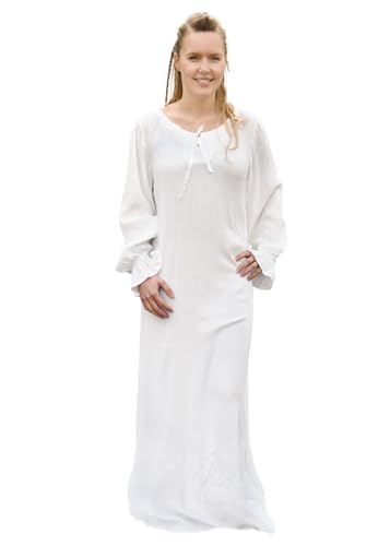 Battle-Merchant – Leichtes Mittelalter-Unterkleid mit Crinkleeffekt – Bodenlanges leicht transparentes Kleid – Nachthemd, Gewandung, LARP, Reenactment (S/M, Weiß) von Battle-Merchant