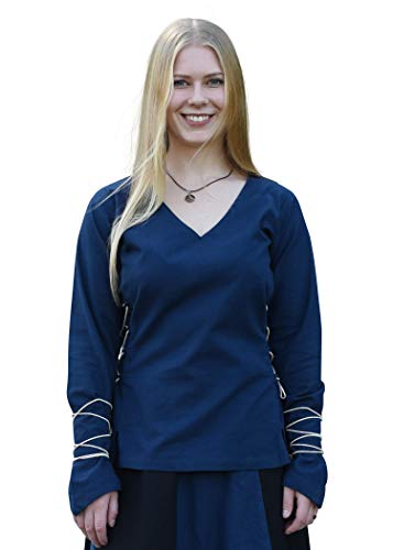 Battle-Merchant Mittelalter Bluse Aila mit Schnürung div. Farben S-XXL - Renaissance LARP Wikinger Damen (Blau, M) von Battle-Merchant