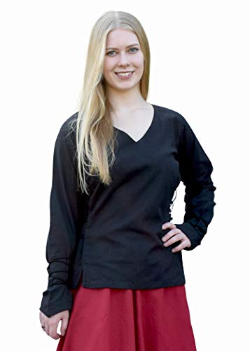 Battle-Merchant Mittelalter Bluse Aila mit Schnürung div. Farben S-XXL - Renaissance LARP Wikinger Damen (Schwarz, M) von Battle-Merchant