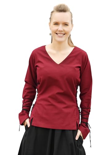 Battle-Merchant Mittelalter Bluse Aila mit Schnürung div. Farben S-XXL - Renaissance LARP Wikinger Damen (Weinrot, L) von Battle-Merchant