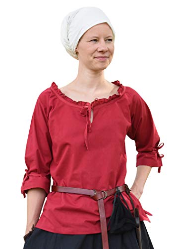 Battle-Merchant Mittelalter Bluse Birga | LARP Bluse aus Baumwolle mit 3/4 Arm | Mittelalter Kleidung für Damen (Rot/S) von Battle-Merchant