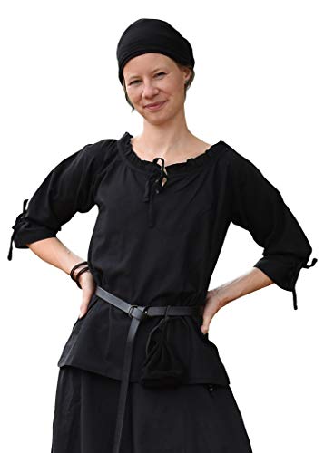 Battle-Merchant Mittelalter Bluse Birga | LARP Bluse aus Baumwolle mit 3/4 Arm | Mittelalter Kleidung für Damen (Schwarz/XL) von Battle-Merchant