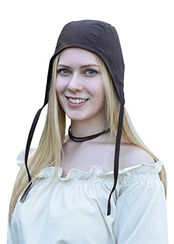 Battle-Merchant Mittelalter Bundhaube mit Bändern, braun von Battle-Merchant