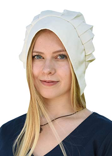 Battle-Merchant Mittelalter Haube mit gelegten Falten für Damen - Damenhaube - Mittelalterhaube - Kopfbedeckung (Natur) von Battle-Merchant