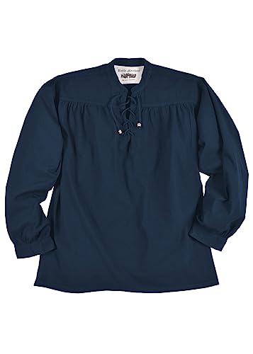 Battle-Merchant Mittelalter Hemd Ludwig Baumwolle | Herren weites Schnürhemd Stehkragen Langarm LARP Wikinger Kleidung Tracht (Blau, L) von Battle-Merchant