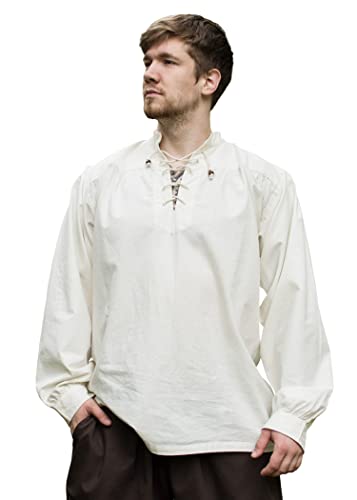 Battle-Merchant | Wikinger Hemd Ludwig Baumwolle | Herren weites Schnürhemd | Stehkragen Langarm | LARP Mittelalter Kleidung Tracht (3XL, Natur) von Battle-Merchant