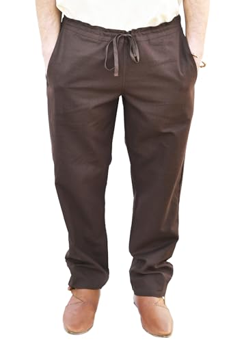 Battle-Merchant Mittelalter-Hose weit, gerade geschnitten, Hagen, LARP-Hose Wikingerhose Herren Ritterhose Baumwolle Piratenhose für Männer Mittelalter,Braun,L von Battle-Merchant