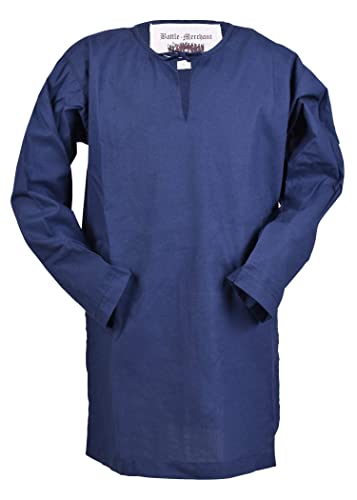 Battle-Merchant Mittelalter Kinder Tunika Arn - Unisex - Baumwolle - Mittelalterkleidung - Wikinger - Pirat- Ritter - Kostüm - Karneval - Fasching - LARP, blau, Gr. 110 von Battle-Merchant