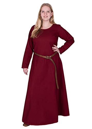 Battle-Merchant Mittelalter Kleid Afra Damen | Langarm Wikinger Kostüm bodenlang | LARP Gewandung aus Baumwolle für Fasching Karneval | Vintage Boho Rollenspiele Fastnacht, Weinrot, Gr. XXL von Battle-Merchant