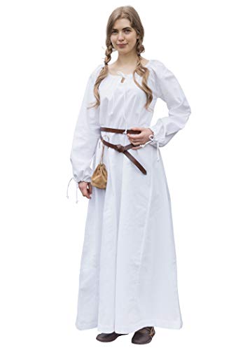 Battle-Merchant Mittelalter Kleid Ana Damen | Wikinger Kostüm Langarm bodenlang Baumwolle | LARP Gewandung (Weiß, M) von Battle-Merchant