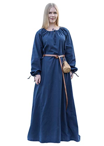 Battle-Merchant Mittelalter Kleid Ana Damen | Wikinger Kostüm Langarm bodenlang Baumwolle | LARP Gewandung (Blau, S) von Battle-Merchant