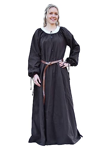 Battle-Merchant Mittelalter Kleid Ana Damen | Wikinger Kostüm Langarm bodenlang Baumwolle | LARP Gewandung (L, Braun) von Battle-Merchant