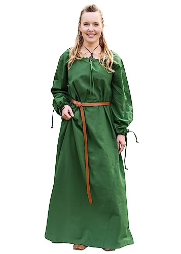 Battle-Merchant Mittelalter Kleid Ana Damen | Wikinger Kostüm Langarm bodenlang Baumwolle | LARP Gewandung (L, Grün) von Battle-Merchant