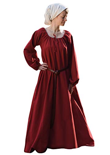 Battle-Merchant Mittelalter Kleid Ana Damen | Wikinger Kostüm Langarm bodenlang Baumwolle | LARP Gewandung (Rot, S) von Battle-Merchant