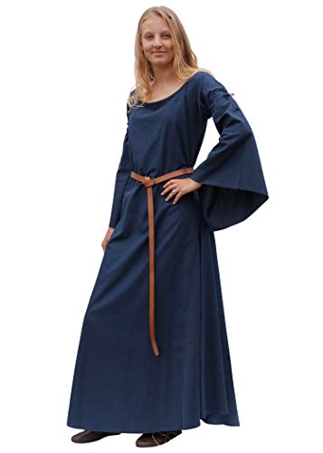 Battle-Merchant Mittelalter Kleid Burglinde, Damen, Trompetenärmel, Baumwolle, Unterkleid, Langarm, bodenlang, Kostüm, Blau, Gr. XL von Battle-Merchant