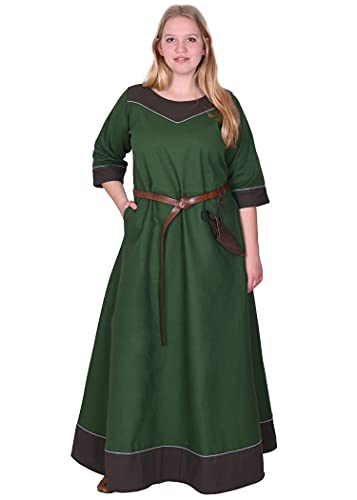 Battle-Merchant Mittelalter Kleid Damen Gesine lang | Wikinger Kostüm LARP Kleidung | mit eingenähten Taschen | Canvas Baumwolle (Grün, XXL) von Battle-Merchant