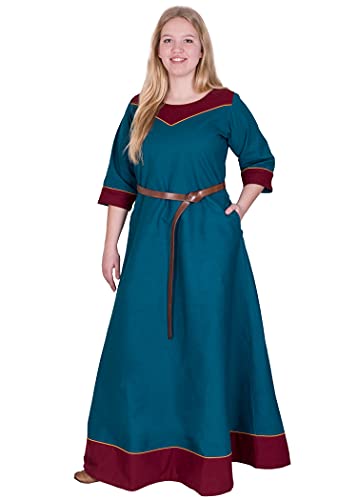 Battle-Merchant Mittelalter Kleid Damen Gesine lang | Wikinger Kostüm LARP Kleidung | mit eingenähten Taschen | Canvas Baumwolle (Petrol, XL) von Battle-Merchant