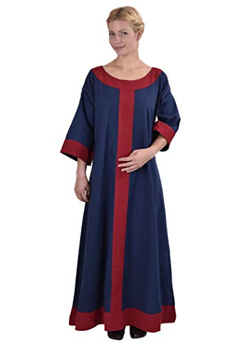 Battle-Merchant Mittelalter Kleid Gudrun lang für Damen aus Baumwolle | Wikinger Kostüm LARP Kleidung | div Farben, (S, blau/rot) von Battle-Merchant