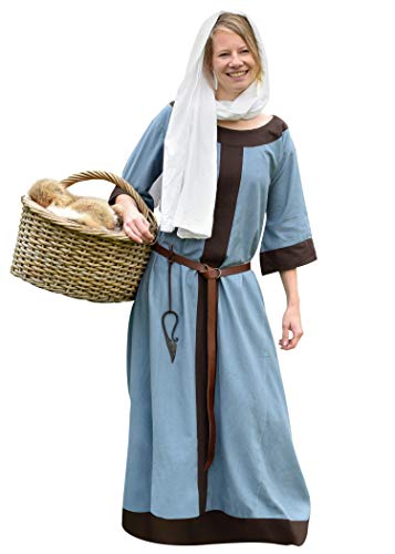 Battle-Merchant Mittelalter Kleid Gudrun lang für Damen aus Baumwolle | Wikinger Kostüm LARP Kleidung | div Farben, (XXL, blaugrau/braun) von Battle-Merchant
