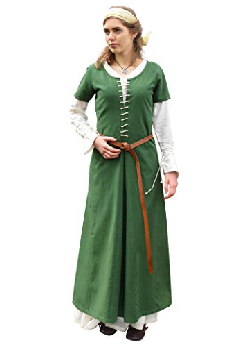 Battle-Merchant Mittelalter Kleid mit Schnürung für Damen Cotehardie AVA - Kurzarm - Baumwolle - Verkleidung - Wikinger - LARP - Kostüm, Grün, Gr. S von Battle-Merchant