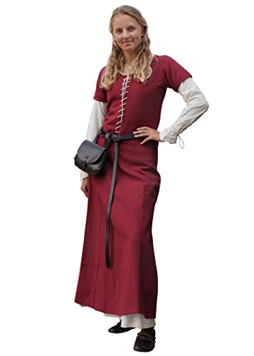 Battle-Merchant Mittelalter Kleid mit Schnürung für Damen Cotehardie AVA - Kurzarm - Baumwolle - Verkleidung - Wikinger - LARP - Kostüm, Weinrot, Gr. XXL von Battle-Merchant
