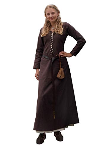 Battle-Merchant Mittelalter Kleid mit Schnürung für Damen Cotehardie AVA - Langarm - Baumwolle - Mittelalterkleid - Wikinger - LARP - Kostüm, Braun, Gr. M von Battle-Merchant