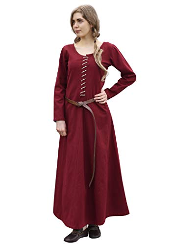 Battle-Merchant Mittelalter Kleid mit Schnürung für Damen Cotehardie AVA - Langarm - Baumwolle - Mittelalterkleid - Wikinger - LARP - Kostüm, Weinrot, Gr. L von Battle-Merchant