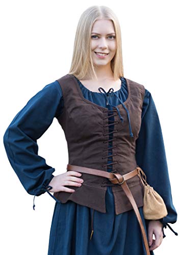 Battle-Merchant Mittelalter Korsage Tilda | Trachtenweste mit Breiten Trägern aus Baumwolle | Spätmittelalter LARP Gewandung als Kostüm oder Tracht | Schwarz oder Braun Größen S-XXL (Braun, M) von Battle-Merchant