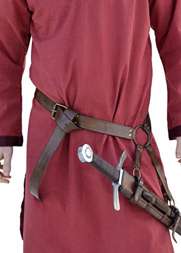 Battle-Merchant Mittelalter Schwertgürtel aus braunem Leder - Mittelalter Schwerthalter mit Gürtel von Battle-Merchant