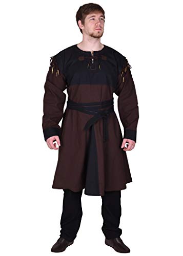 Battle-Merchant Mittelalter Tunika Bent mit abnehmbaren Ärmeln - Mittelalterkleidung - Wikinger - LARP - Hemd - Kostüm - Baumwolle - Braun - Blau - Schwarz (L, Braun/Schwarz) von Battle-Merchant