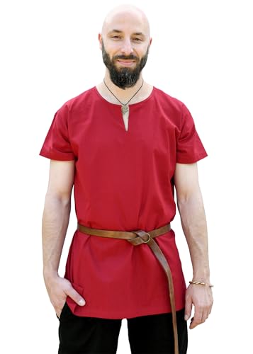 Battle-Merchant Mittelalter Tunika Sigmund - Kurzarm Tunika für Herren - LARP Ritterhemd Krieger Verkleidung - Wikinger (M, Rot) von Battle-Merchant