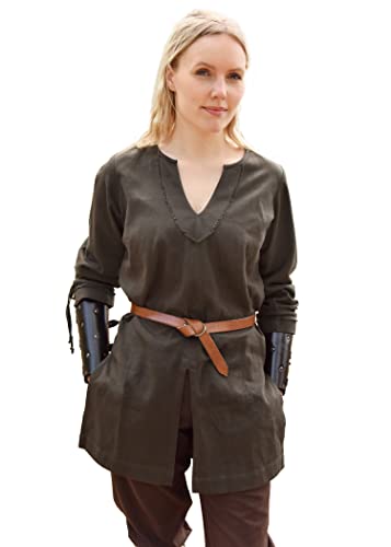Battle-Merchant | Mittelalter Tunika Ylva für Frauen | Tailliertes frühmittelalterliches Hemd | Schildmaid Outfit | LARP, Wikinger, Pirat, Kostüm (M, Olivgrün) von Battle-Merchant