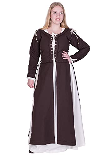 Battle-Merchant Mittelalter Überkleid Damen Marit | Wikinger Kleid mit Schnürung Kostüm körperbetont Baumwolle (Braun, l) von Battle-Merchant