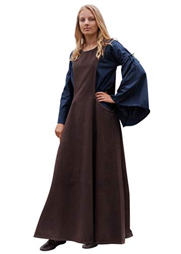 Battle-Merchant Mittelalter Überkleid Surcot Andra für Damen aus Canvas | Segeltuch Baumwolle Wikinger Obergewand bodenlang ärmellos | Fasching Karneval LARP, Braun, Gr. L/XL von Battle-Merchant