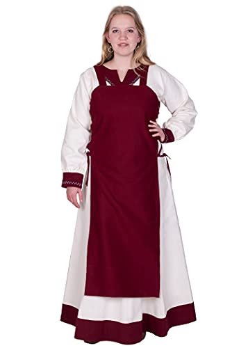 Battle-Merchant Mittelalter Überkleid Tinna Trägerkleid für Damen | Kleid Schürze mit Schnürung ärmellos Baumwolle Kostüm | LARP Wikinger Tinna (XXL, Weinrot) von Battle-Merchant