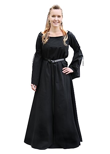 Battle-Merchant Mittelalterkleid Burglinde mit Trompetenärmeln lang aus Baumwolle S-XXL in div. Farben - Wikingerkleid Mittelalter Wikinger LARP Kleid (M, Schwarz) von Battle-Merchant