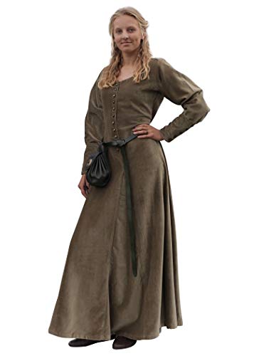 Battle-Merchant Mittelalterkleid Cotehardie Isabell aus Samt lang, Damen, Baumwolle, bodenlang, Vintage, Wikinger, Kleid, Gothic, grün, Gr. M von Battle-Merchant