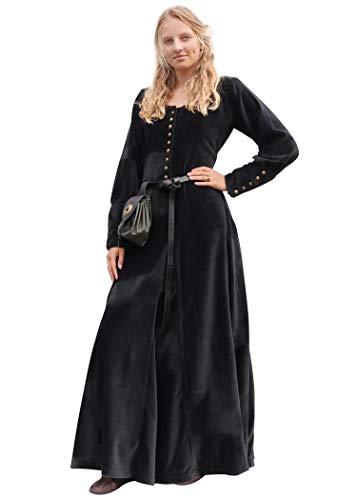 Battle-Merchant Mittelalterkleid Cotehardie Isabell aus Samt lang, Damen, Baumwolle, bodenlang, Vintage, Wikinger, Kleid, Gothic, schwarz, Gr. L von Battle-Merchant