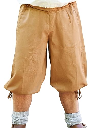 Battle-Merchant | Mittelalterliche Knickerbocker Jonte | Kniebundhose Herren | Wikingerhose | Piratenhose | Kurze Hose, Shorts Mittelalter, LARP (L, Beige-Braun) von Battle-Merchant