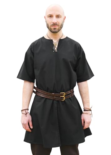 Battle-Merchant - Mittelalterliche Kurzarm Tunika Jasper für Herren - Wikingerhemd - Hochmittelalterliche Gewandung - Mittelalter, LARP (S, Schwarz) von Battle-Merchant