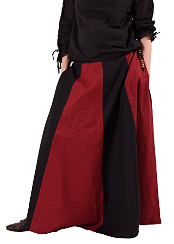 Battle-Merchant Mittelalterlicher Rock Damen Baumwolle | bodenlang und weit ausgestellt in div Farben S-XXL | Mittelalter LARP Kleidung Magd Wikinger (Schwarz/Rot, L) von Battle-Merchant